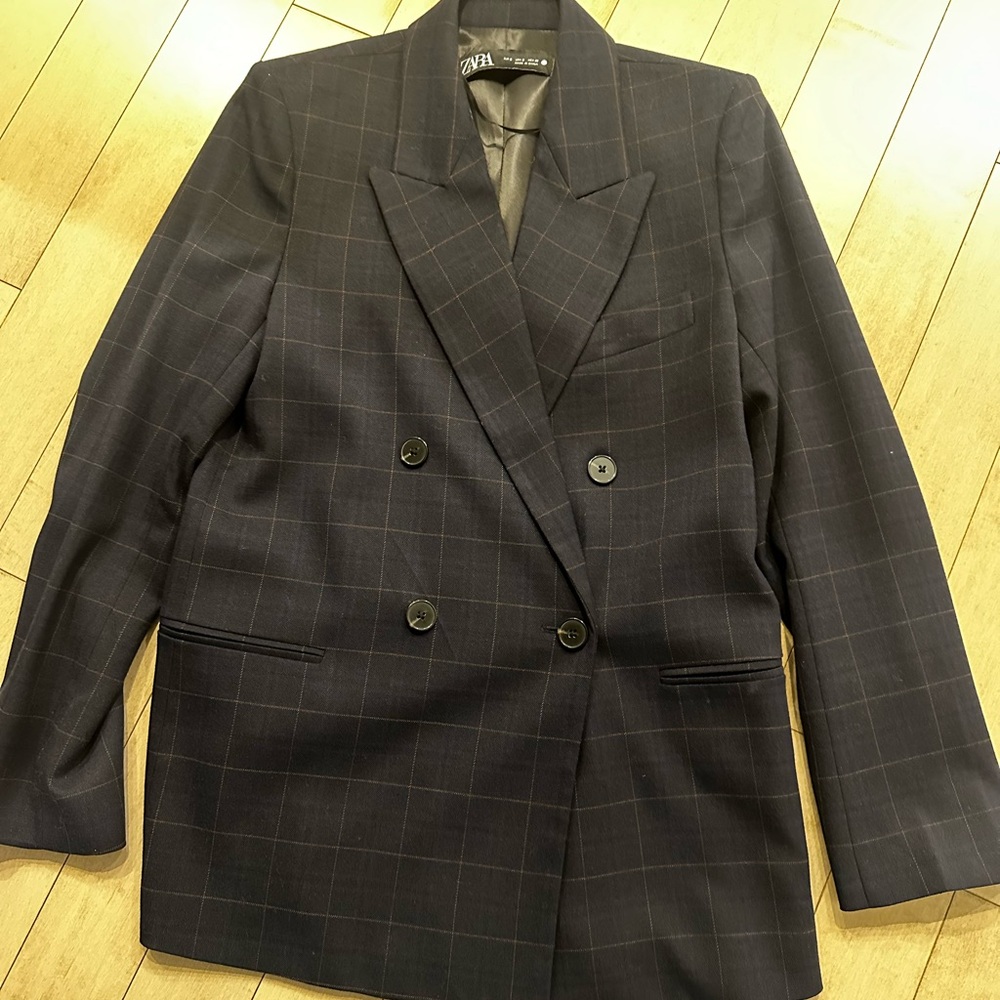 Zara Dark Blue Plaid Blazer